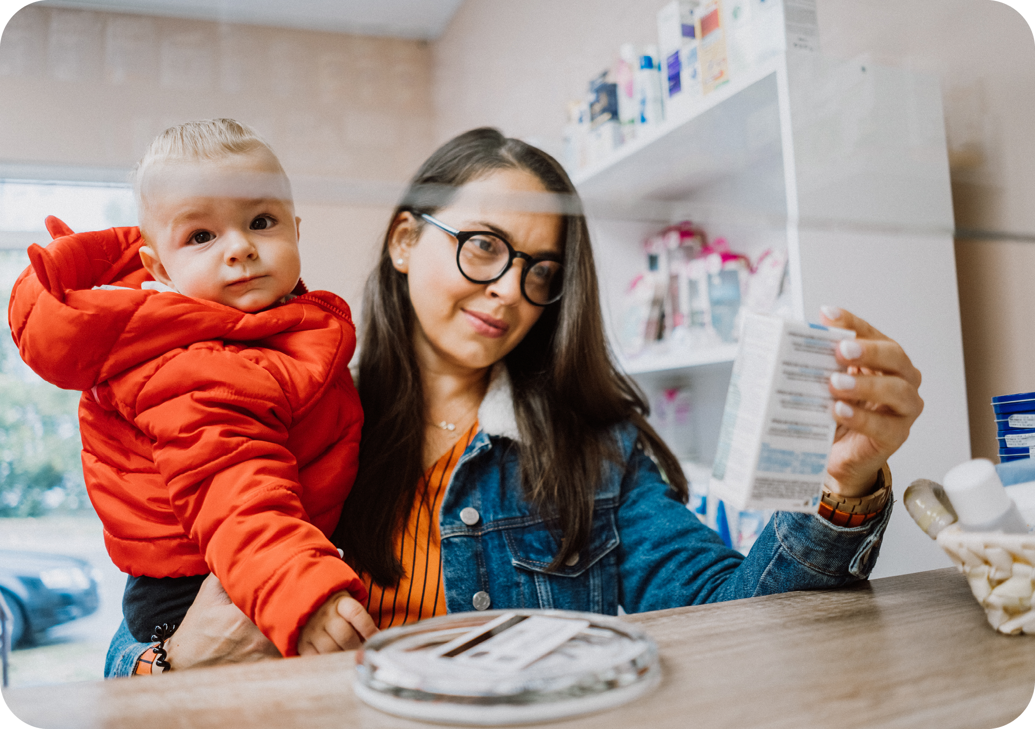 Mother examining medication